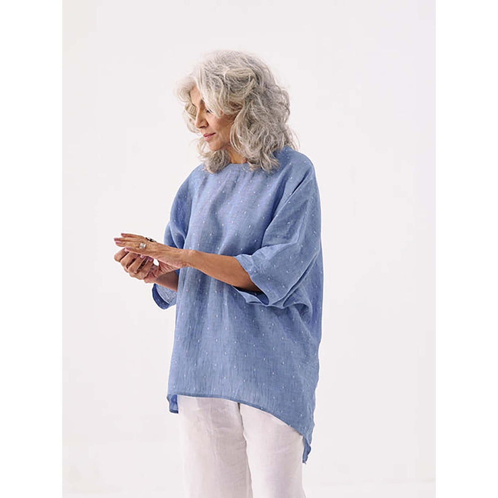 Vaaya Denim Blue Pure Linen Anti-Fit Top