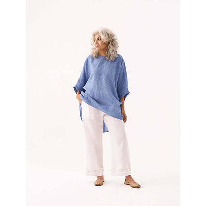 Vaaya Denim Blue Pure Linen Anti-Fit Top