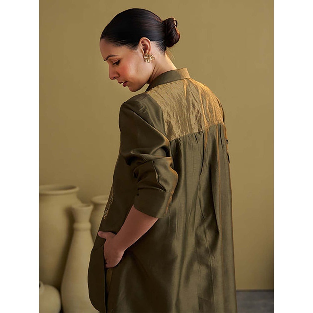 Vaaya Women Chanderi Silk Printed Top and Pant