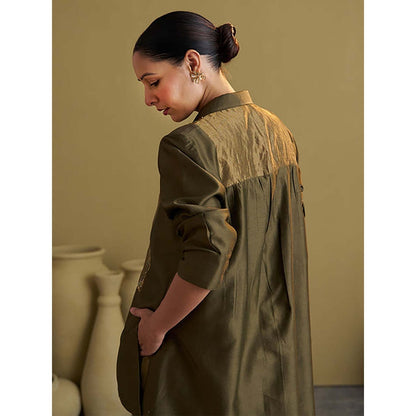 Vaaya Women Chanderi Silk Printed Top and Pant