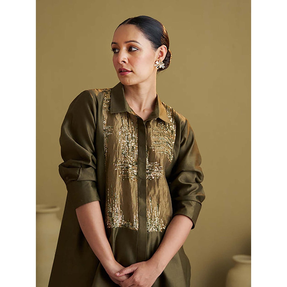 Vaaya Women Chanderi Silk Printed Top and Pant