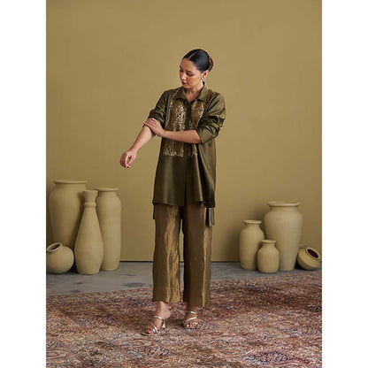 Vaaya Women Chanderi Silk Printed Top and Pant