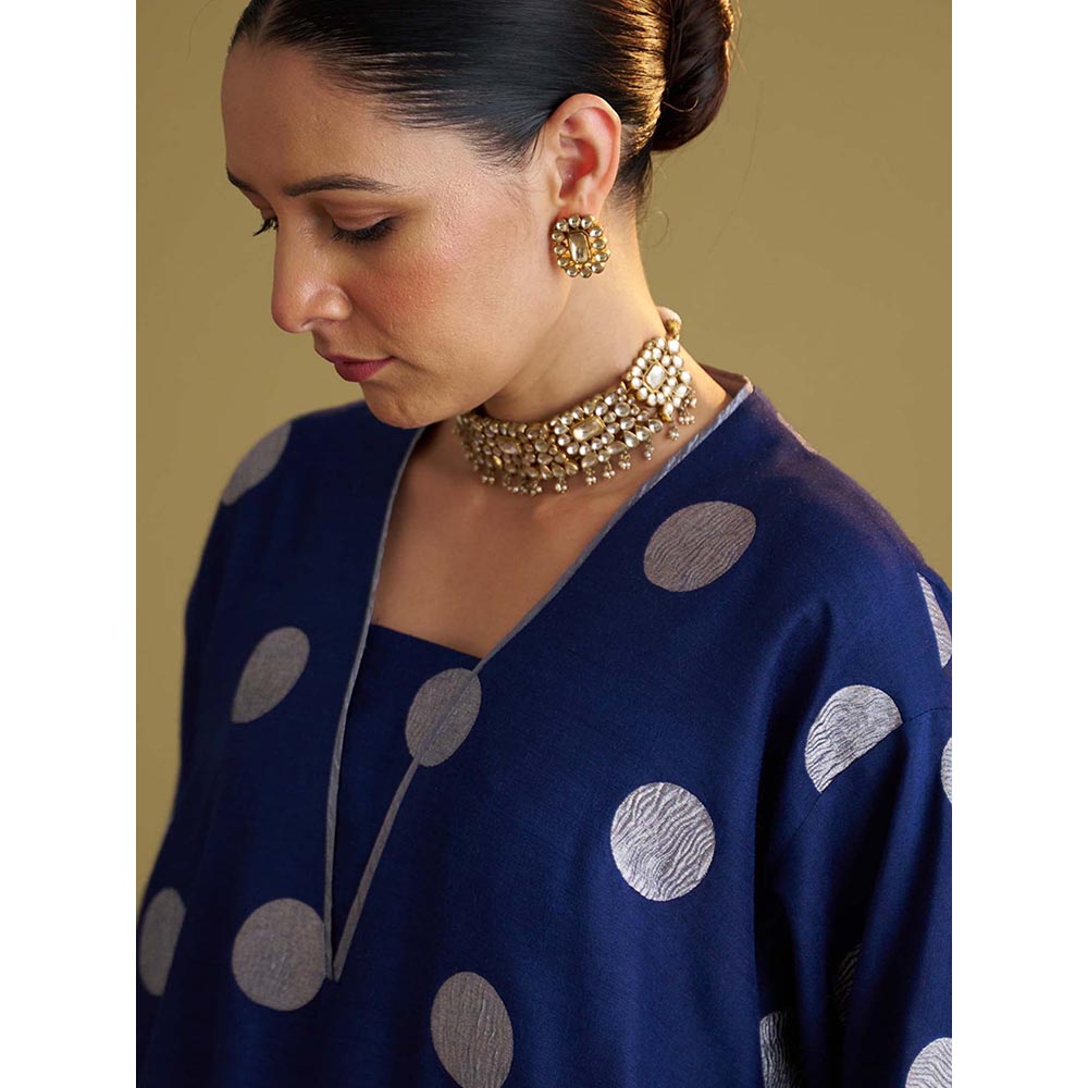 Vaaya The Ink Blue Polka Banarasi Muga Silk Kurta and Palazzo Set