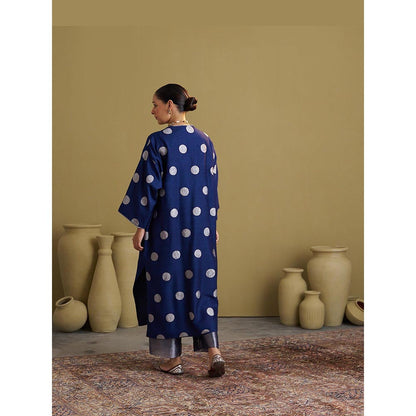 Vaaya The Ink Blue Polka Banarasi Muga Silk Kurta and Palazzo Set