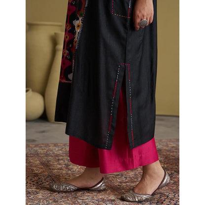 Vaaya The Black Jewel Silk Cotton and Silk Ikat Kurta and Palazzo Set