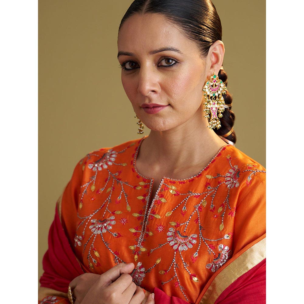 Vaaya The Narangi Silk Chanderi Orange Kurta With Pant And Dupatta