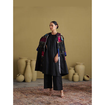 Vaaya Silk Cotton Black Kurta With Pant And Jacket