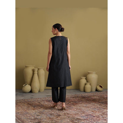 Vaaya Silk Cotton Black Kurta With Pant And Jacket