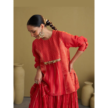 Vaaya The Alta Red Silk Chanderi and Banarasi Top with Handwork