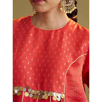 Vaaya The Alta Red Silk Chanderi and Banarasi Top with Handwork
