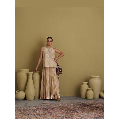 Vaaya The Gold Silk Tissue Top with Handwork