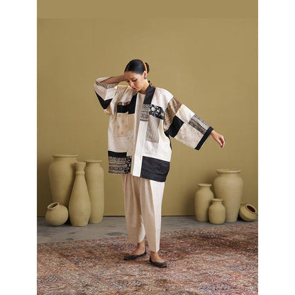 Vaaya Mulbery Silk Ivory Top with Salwar and Jacket