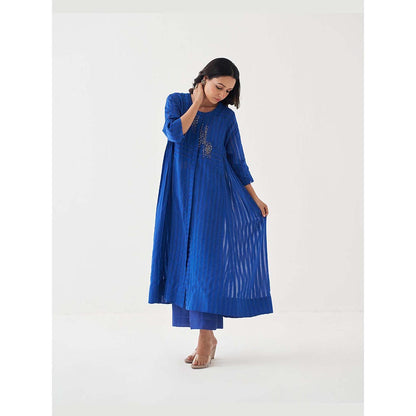 Vaaya Sapphire Blue Silk Chanderi Ensemble Handwork Kurta with Pant