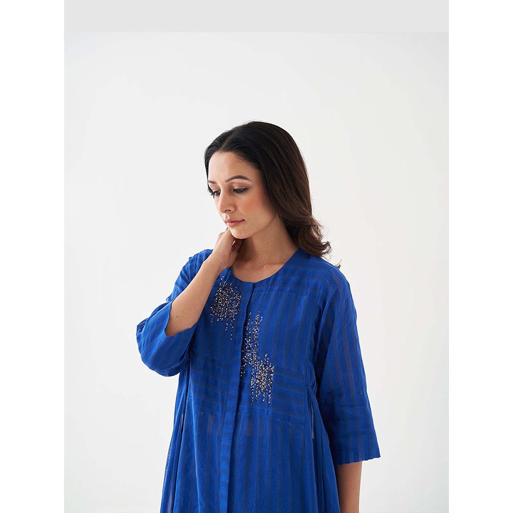 Vaaya Sapphire Blue Silk Chanderi Ensemble Handwork Kurta with Pant