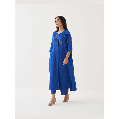 Vaaya Sapphire Blue Silk Chanderi Ensemble Handwork Kurta with Pant
