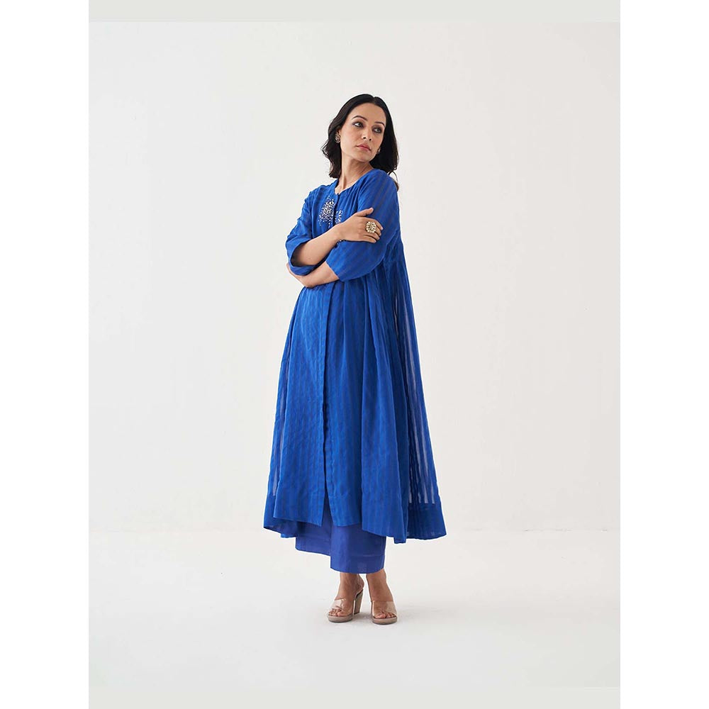 Vaaya Sapphire Blue Silk Chanderi Ensemble Handwork Kurta with Pant