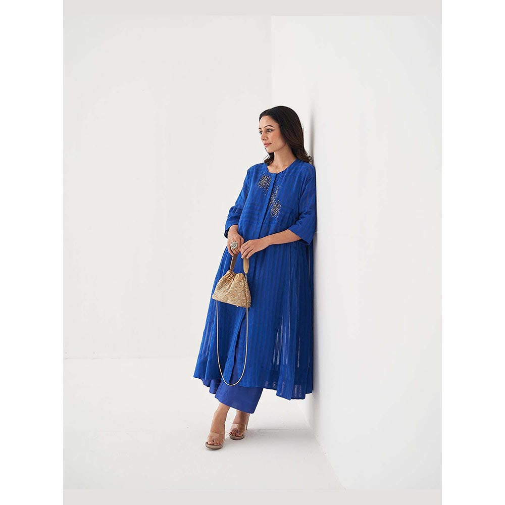 Vaaya Sapphire Blue Silk Chanderi Ensemble Handwork Kurta with Pant