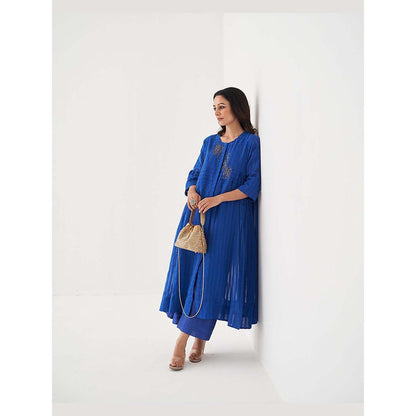 Vaaya Sapphire Blue Silk Chanderi Ensemble Handwork Kurta with Pant