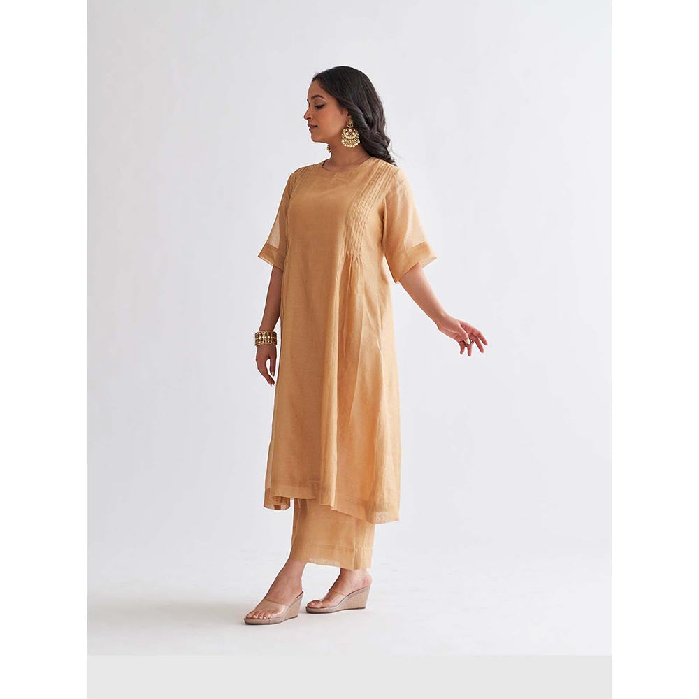 Vaaya The Gold Silk Tissue Chanderi Ensemble Kurta with Pant