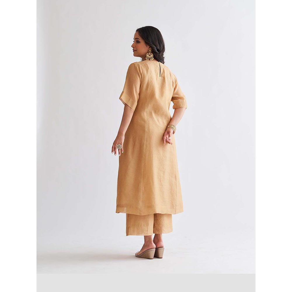 Vaaya The Gold Silk Tissue Chanderi Ensemble Kurta with Pant