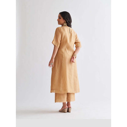 Vaaya The Gold Silk Tissue Chanderi Ensemble Kurta with Pant