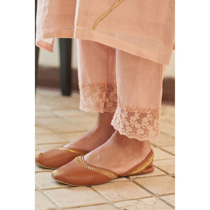 Vaayu Pink Magnolia Applique Embroidered Kurta with Pant and Dupatta