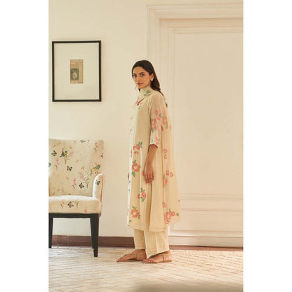 Vaayu Beige Ecru Applique Kurta with Pant and Dupatta