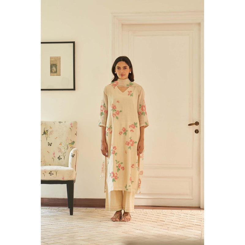 Vaayu Beige Ecru Applique Kurta with Pant and Dupatta