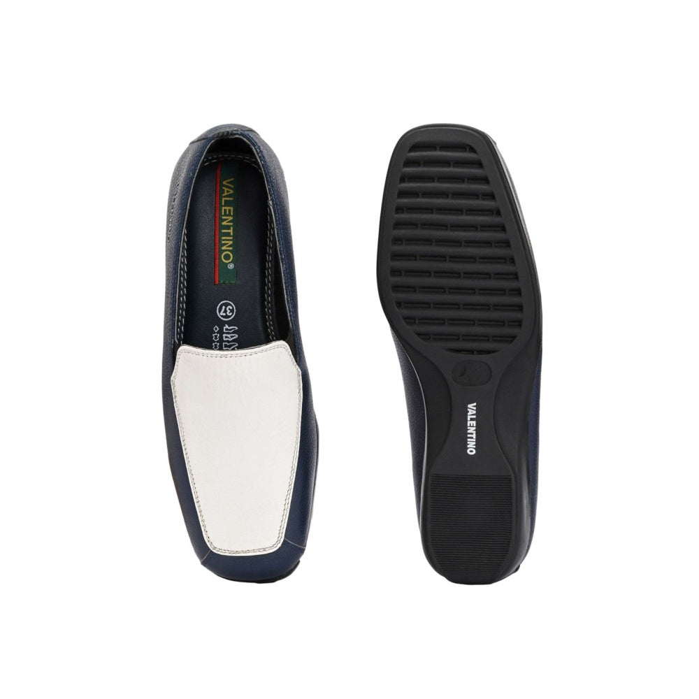 Valentino Women Navy Blue Leather Loafers