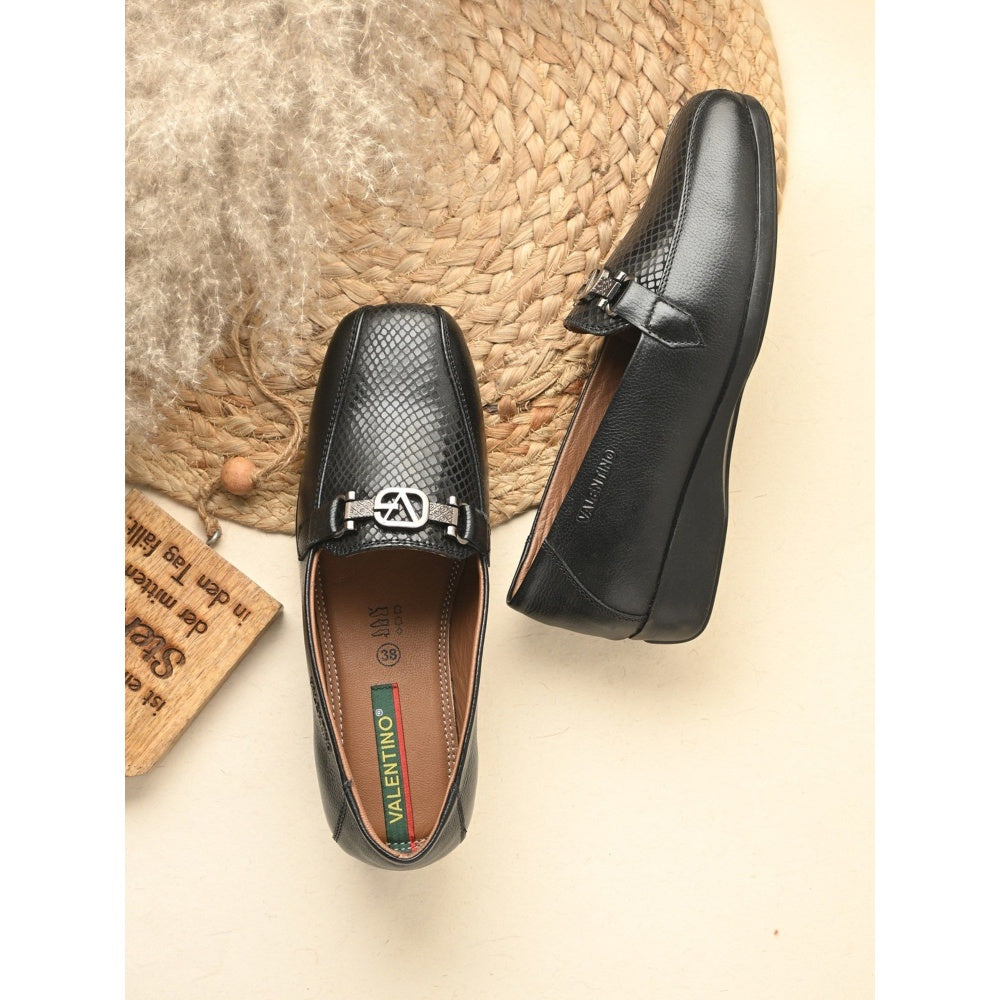 Valentino Women Black Leather Loafers