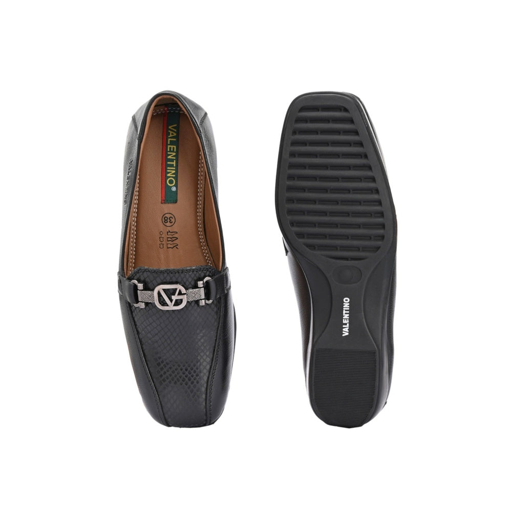 Valentino Women Black Leather Loafers