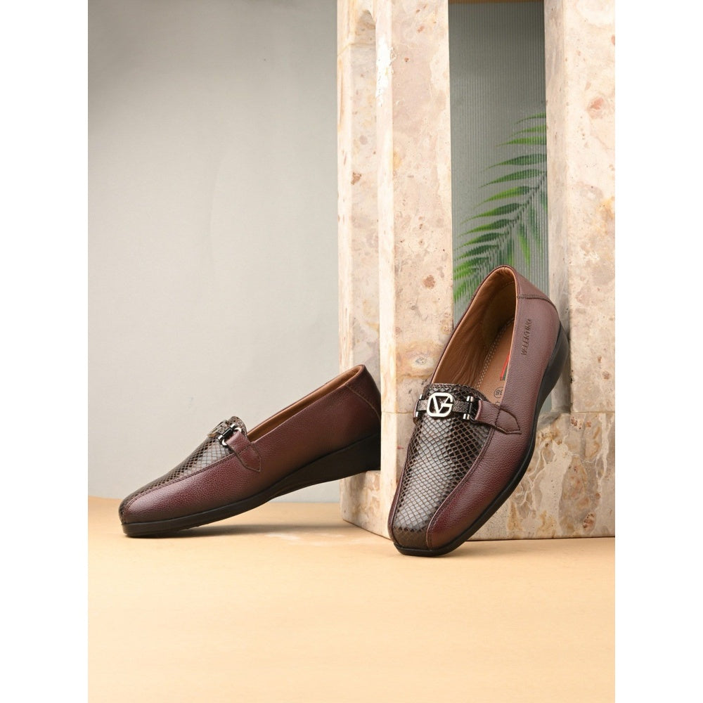 Valentino Women Maroon Leather Loafers