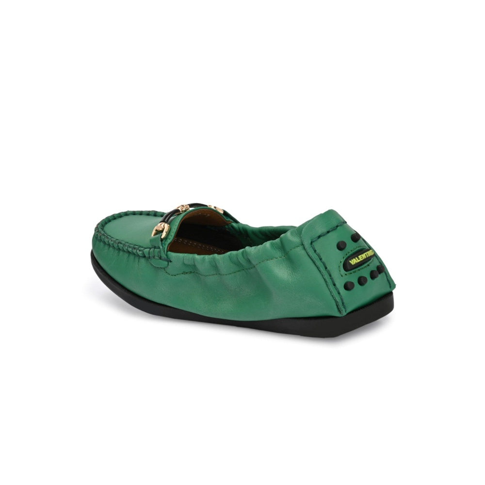 Valentino Women Green Leather Loafers