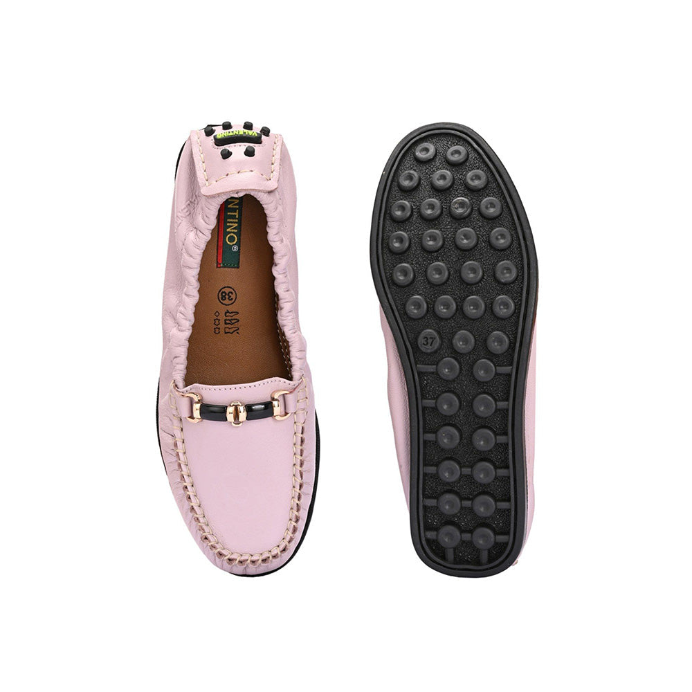 Valentino Women Pink Leather Loafers