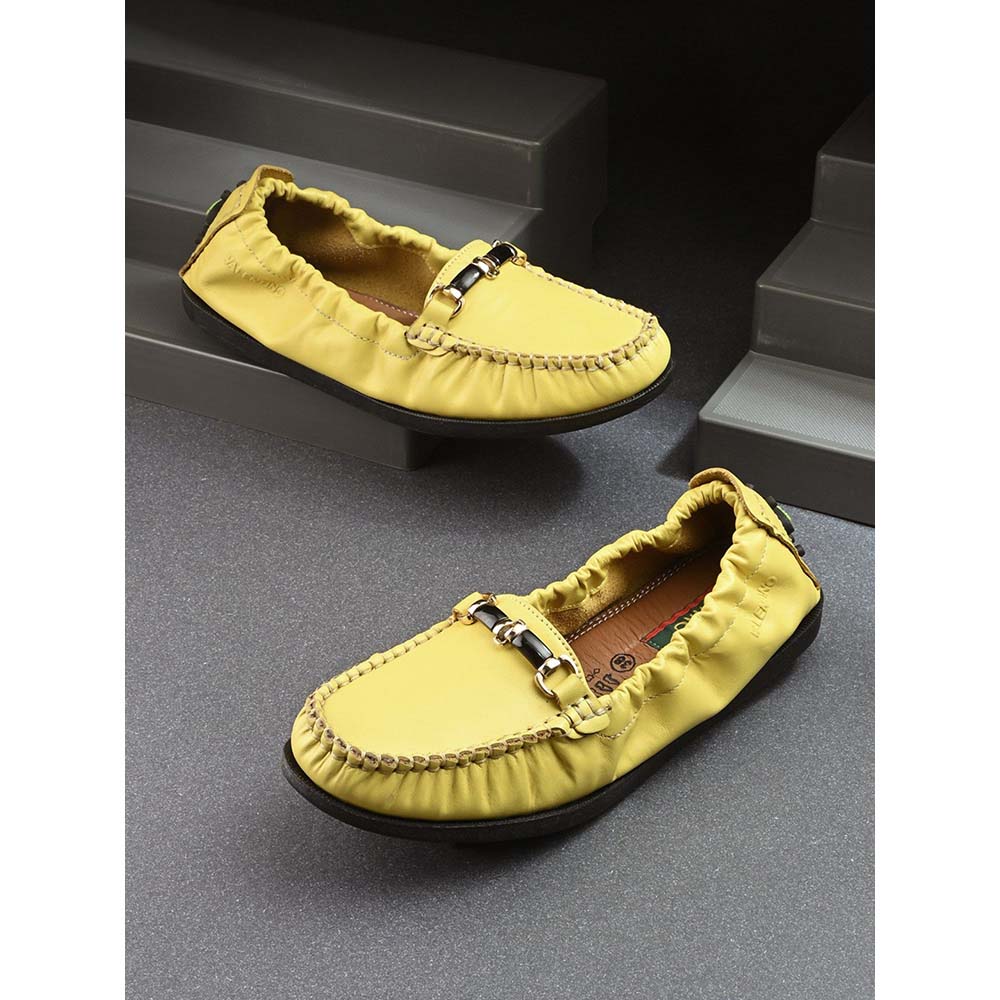 Valentino Women Yellow Leather Loafers