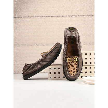 Valentino Women Brown Leather Loafers