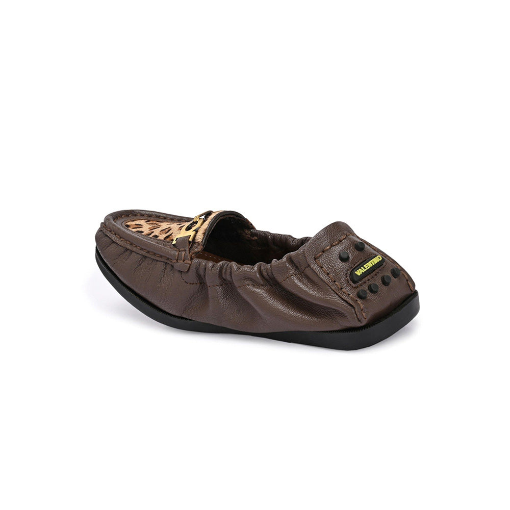 Valentino Women Brown Leather Loafers