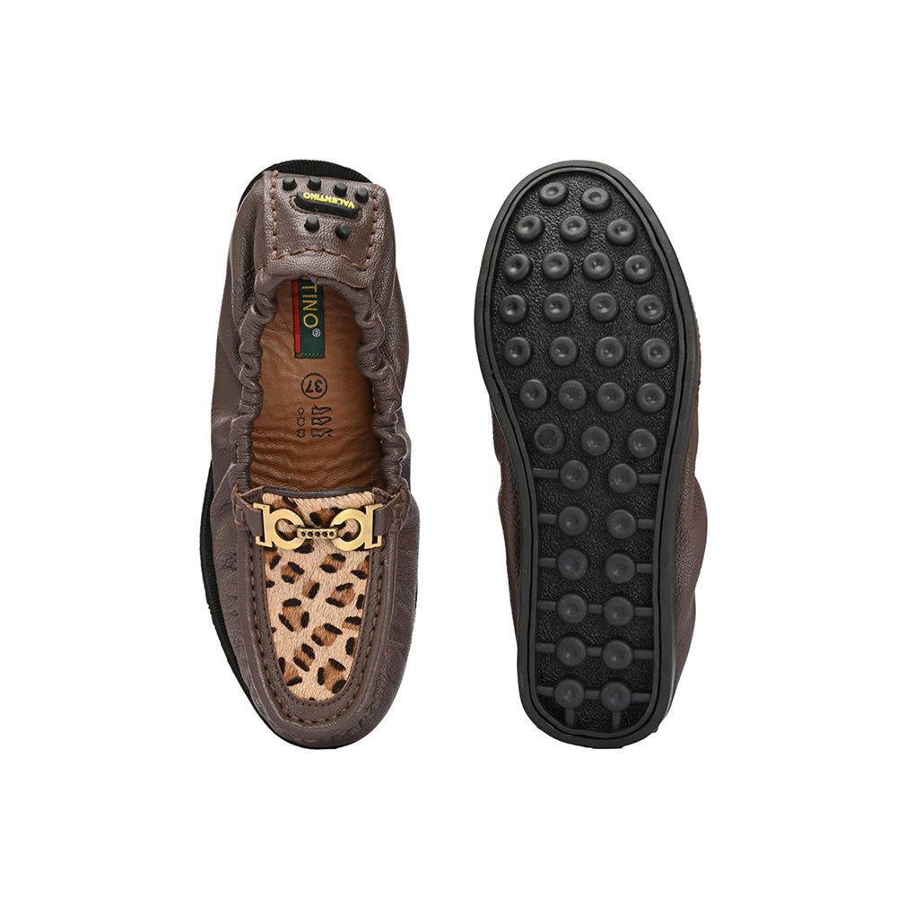 Valentino Women Brown Leather Loafers