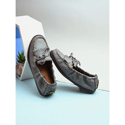 Valentino Women Grey Leather Loafers