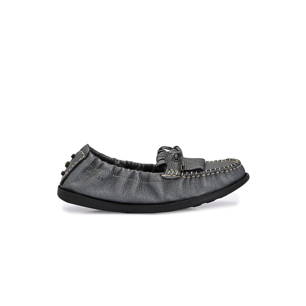Valentino Women Grey Leather Loafers