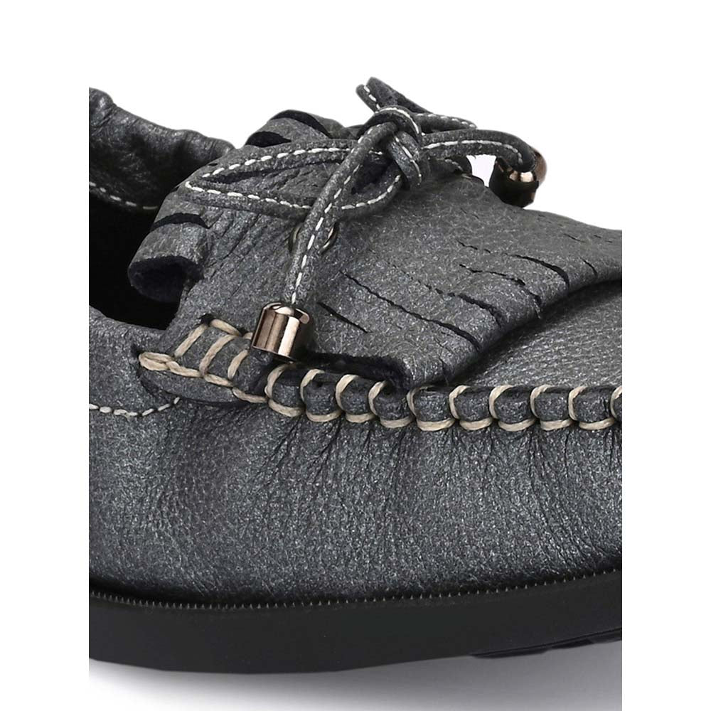 Valentino Women Grey Leather Loafers