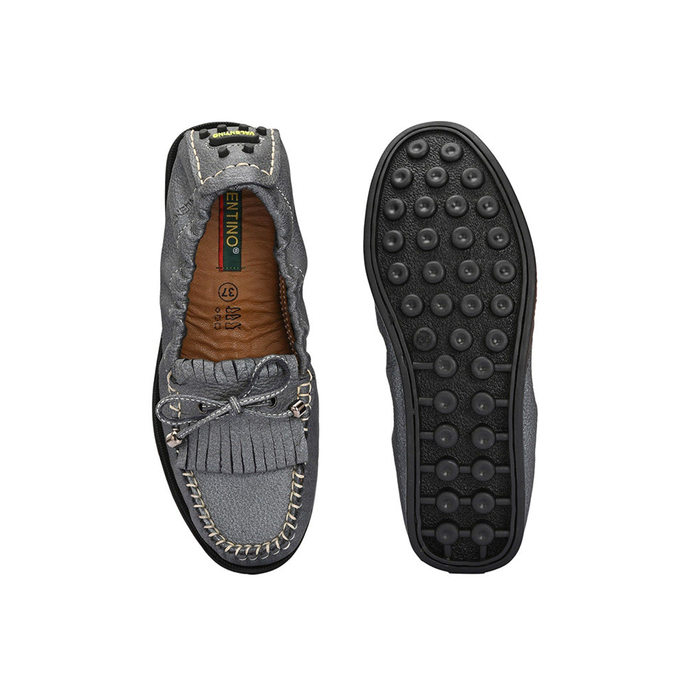 Valentino Women Grey Leather Loafers