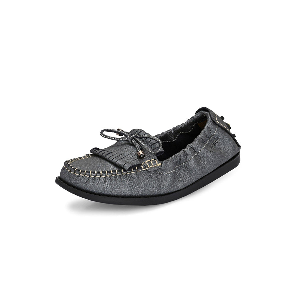 Valentino Women Grey Leather Loafers
