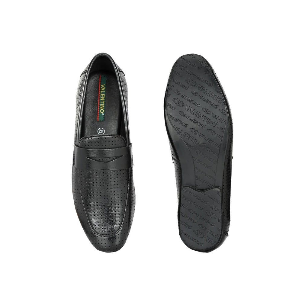 Valentino Mens Leather Casual Loafers - Black