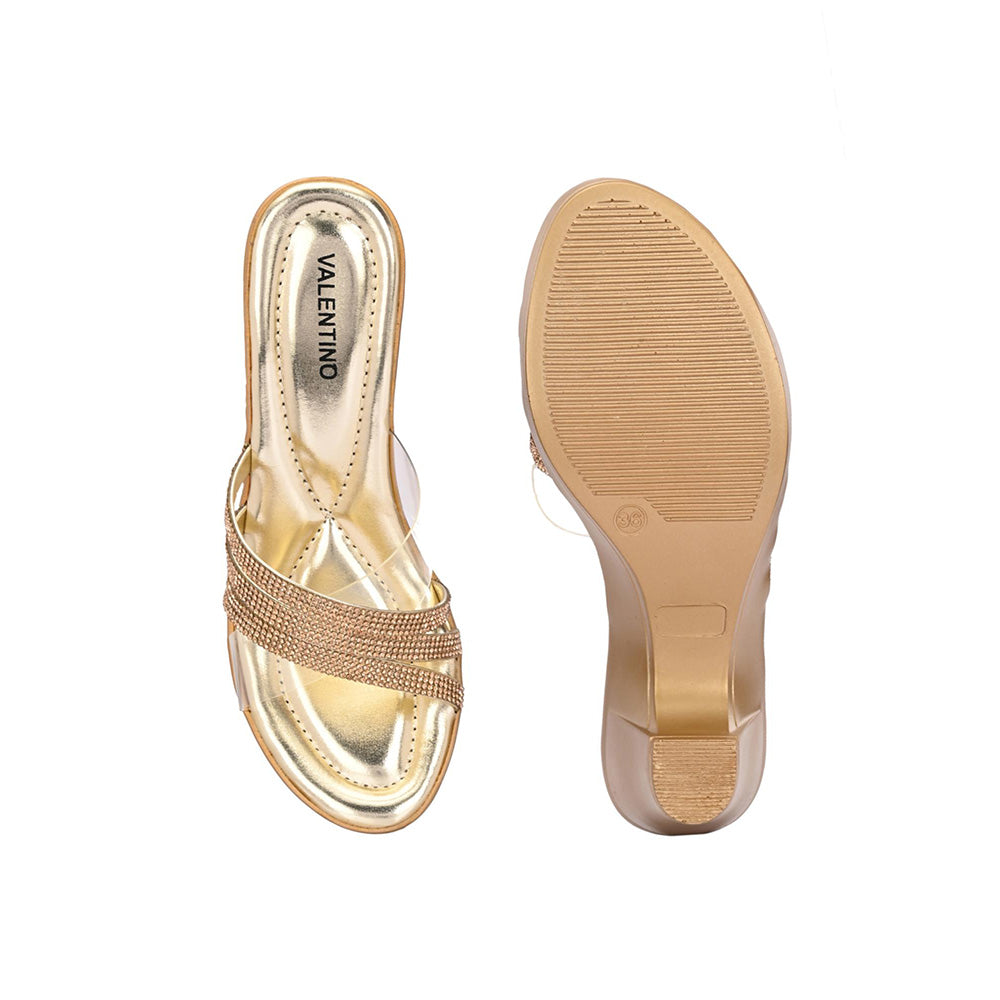 Valentino Women Premium Gold Sandal Heels