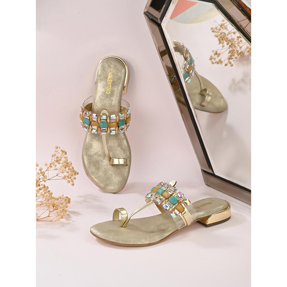 Valentino Women Premium Gold Sandal Heels