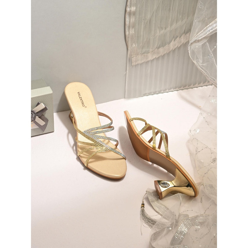 Valentino Women Premium Gold Sandal Heels