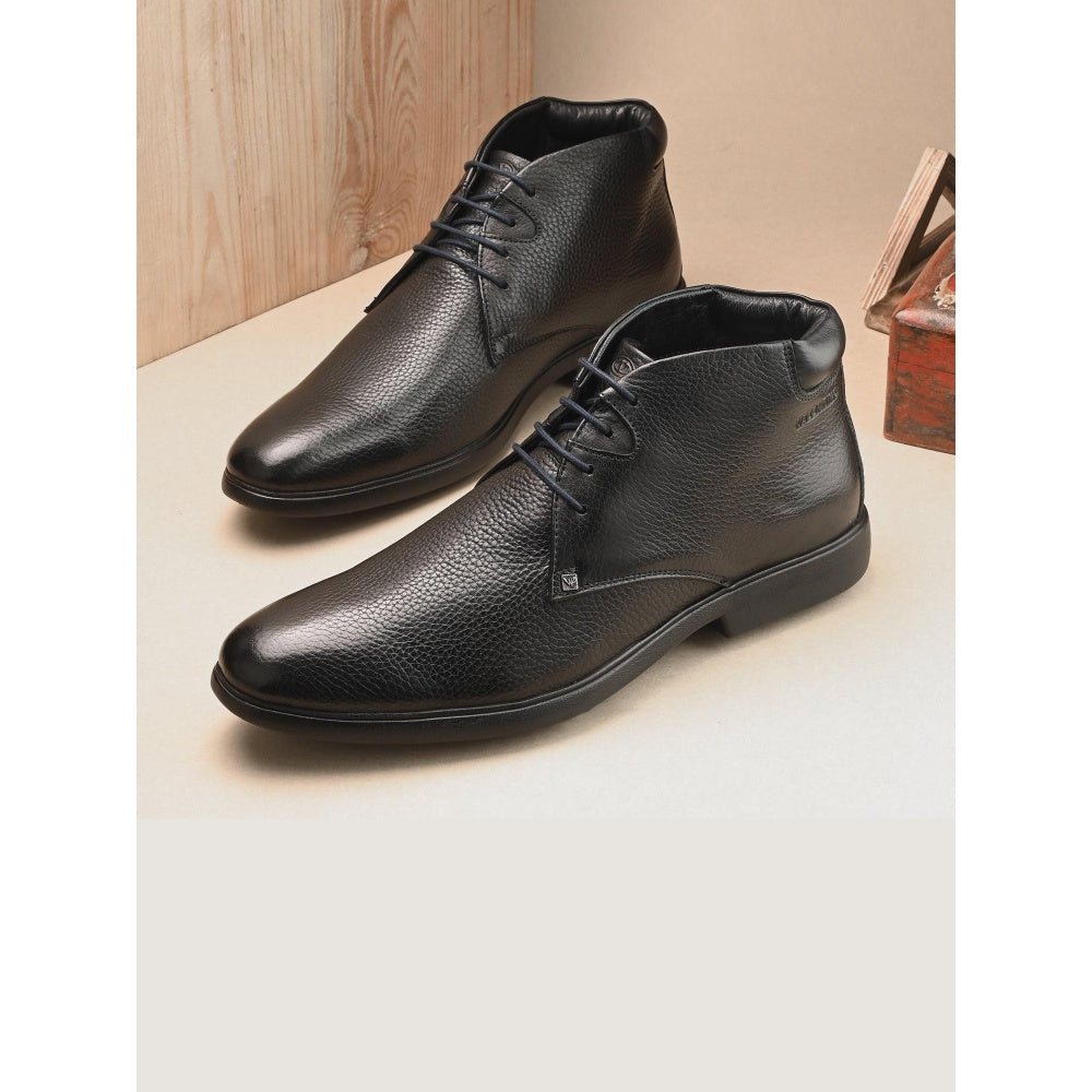 Valentino Men Premium Leather Black Lace-Up Formal Derby Shoes