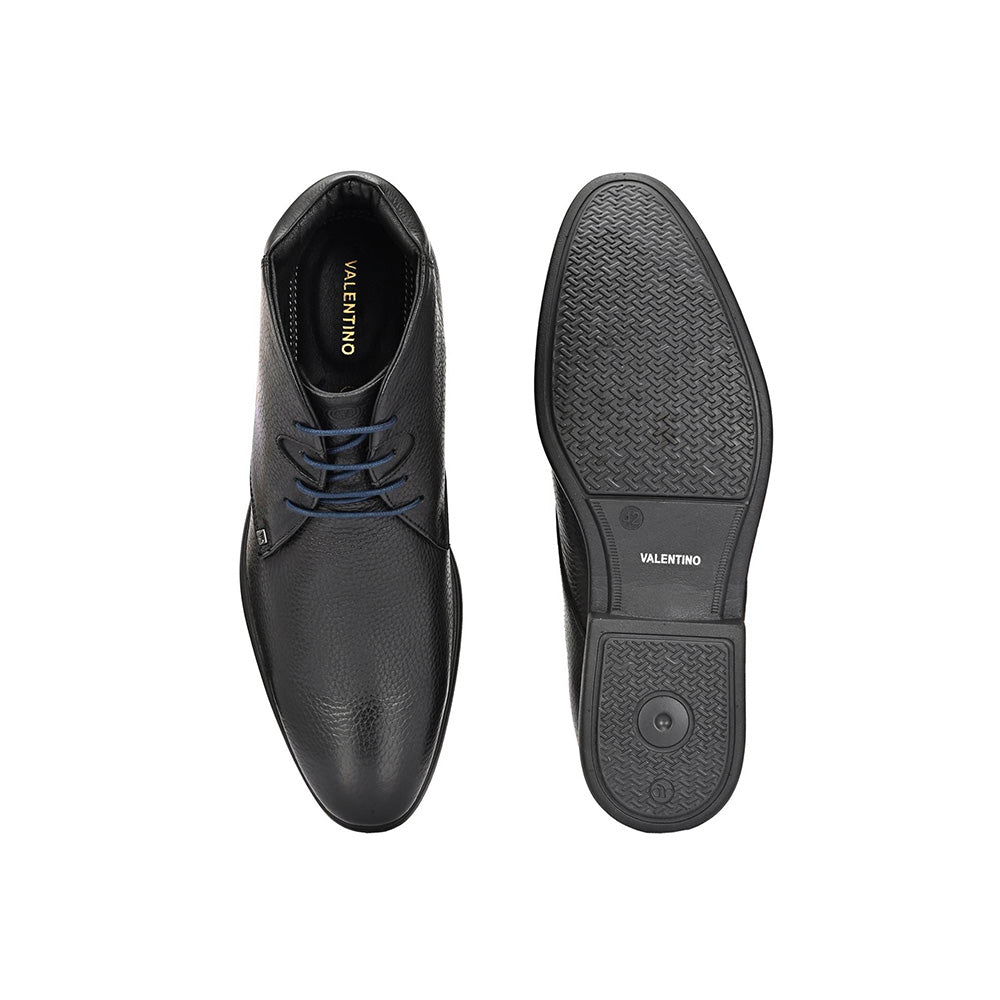 Valentino Men Premium Leather Black Lace-Up Formal Derby Shoes