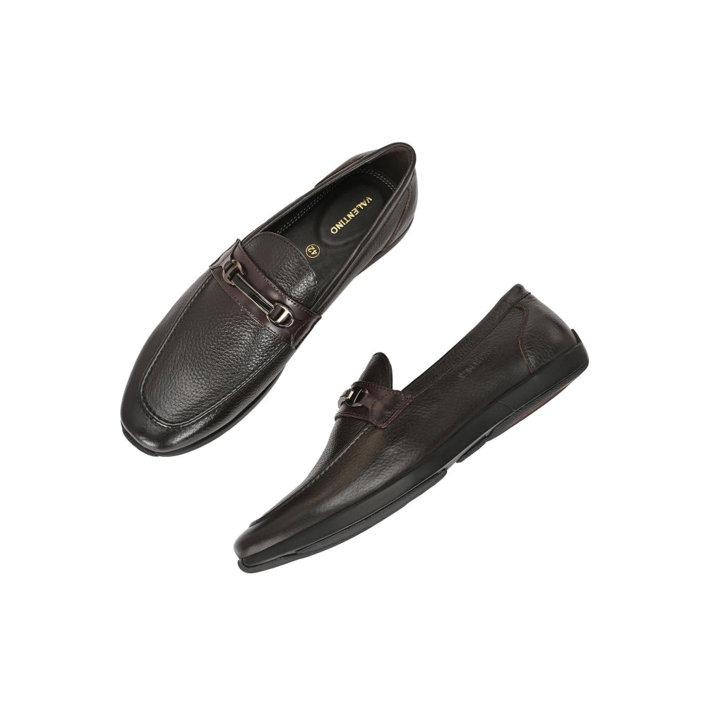 Valentino Men Premium Leather Brown Slip-On Formal Loafer Shoes